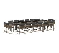 vidaXL Set comedor de jardín 17 pzas y cojines ratán sintético gris