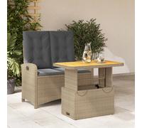 vidaXL Juego de mesa y sillas de jardín de 2 piezas con cojines, color beige, de ratán sintético