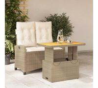 vidaXL Juego de mesa y sillas de jardín de 2 piezas con cojines, color beige, de ratán sintético