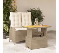 vidaXL Juego de mesa y sillas de jardín de 2 piezas con cojines, color beige, de ratán sintético