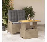 vidaXL Juego de mesa y sillas de jardín de 2 piezas con cojines, color beige, de ratán sintético