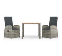 vidaXL Set comedor de jardín 3 piezas con cojines ratán sintético gris Gris
