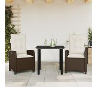 vidaXL Set comedor de jardín 3 piezas y cojines ratán sintético marrón