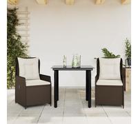 vidaXL Juego de mesa de jardín de 3 piezas con cojines, color marrón, tejido de ratán sintético