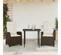 vidaXL Set comedor de jardín 3 piezas y cojines ratán sintético marrón