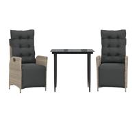 vidaXL Set comedor de jardín 3 pzas cojines ratán sintético gris claro