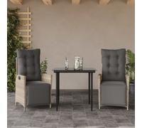 vidaXL Set comedor de jardín 3 pzas cojines ratán sintético gris claro