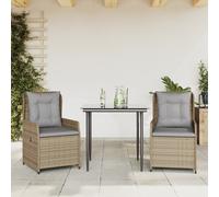 vidaXL Set comedor de jardín 3 pzas con cojines ratán sintético beige