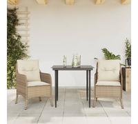 vidaXL Set comedor de jardín 3 pzas con cojines ratán sintético beige