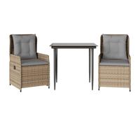 vidaXL Set comedor de jardín 3 pzas con cojines ratán sintético beige