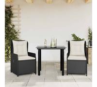 vidaXL Set comedor de jardín 3 pzas con cojines ratán sintético negro