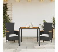 vidaXL Set comedor de jardín 3 pzas con cojines ratán sintético negro