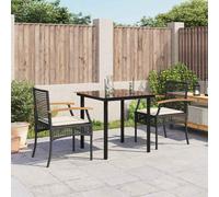 vidaXL Set comedor de jardín 3 pzas con cojines ratán sintético negro