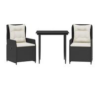 vidaXL Set comedor de jardín 3 pzas con cojines ratán sintético negro
