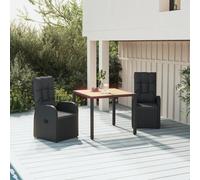 vidaXL Set comedor de jardín 3 pzas con cojines ratán sintético negro Negro