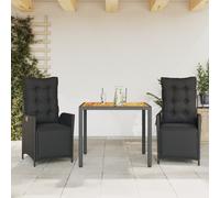 vidaXL Set comedor de jardín 3 pzas con cojines ratán sintético negro