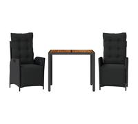 vidaXL Set comedor de jardín 3 pzas con cojines ratán sintético negro