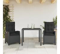 vidaXL Set comedor de jardín 3 pzas con cojines ratán sintético negro
