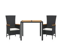 vidaXL Set comedor de jardín 3 pzas con cojines ratán sintético negro