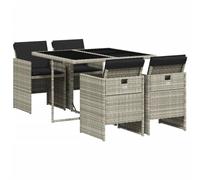 vidaXL Set de comedor de jardín 5 piezas con cojines ratán sintético gris claro