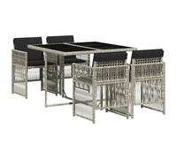 vidaXL Set de comedor de jardín 5 piezas con cojines y sillones de relax, ratán sintético gris claro