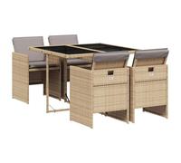 vidaXL Set comedor de jardín 5 pzas con cojines ratán sintético Beige