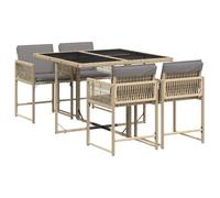 vidaXL Set de comedor de jardín 5 pzas con cojines, mesa y sillas – Ratán sintético beige mezcla