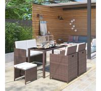 vidaXL Set comedor de jardín 6 piezas y cojines ratán sintético marrón