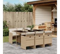 vidaXL Set comedor de jardín 7 pzas con cojines ratán sintético beige