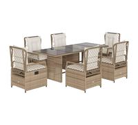 vidaXL Set comedor de jardín 7 pzas con cojines ratán sintético beige