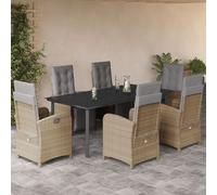 vidaXL Set comedor de jardín 7 pzas con cojines ratán sintético beige