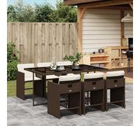 vidaXL Set comedor de jardín 7 pzas con cojines ratán sintético marrón