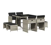 vidaXL Set comedor de jardín 9 pzas cojines ratán sintético gris claro