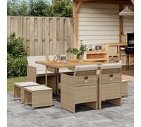 vidaXL Set comedor de jardín 9 pzas con cojines ratán sintético beige