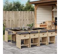 vidaXL Set comedor de jardín 9 pzas con cojines ratán sintético beige