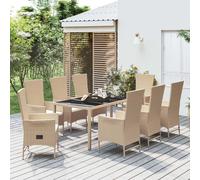 vidaXL Set comedor de jardín 9 pzas con cojines ratán sintético beige
