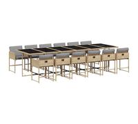 vidaXL Set comedor de jardín con cojines 13 pzas ratán sintético beige