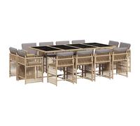 vidaXL Set comedor de jardín con cojines 13 pzas ratán sintético beige