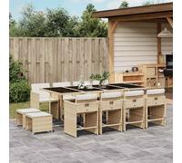 vidaXL Set comedor de jardín con cojines 13 pzas ratán sintético beige