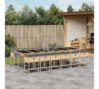 vidaXL Set comedor de jardín con cojines 13 pzas ratán sintético beige