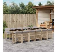 vidaXL Set comedor de jardín con cojines 13 pzas ratán sintético beige
