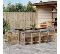 vidaXL Set comedor de jardín con cojines 13 pzas ratán sintético beige