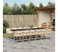 vidaXL Set comedor de jardín con cojines 13 pzas ratán sintético beige