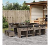 vidaXL Set comedor de jardín con cojines 13 pzas ratán sintético gris