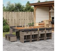 vidaXL Set comedor de jardín con cojines 13 pzas ratán sintético gris