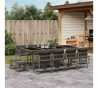 vidaXL Set comedor de jardín con cojines 13 pzas ratán sintético gris