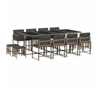 vidaXL Set comedor de jardín con cojines 13 pzas ratán sintético gris