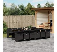 vidaXL Set comedor de jardín con cojines 13 pzas ratán sintético negro