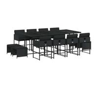 vidaXL Set Comedor de jardín con Cojines 13 pzas ratán sintético Negro