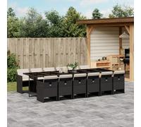 vidaXL Set comedor de jardín con cojines 13 pzas ratán sintético negro